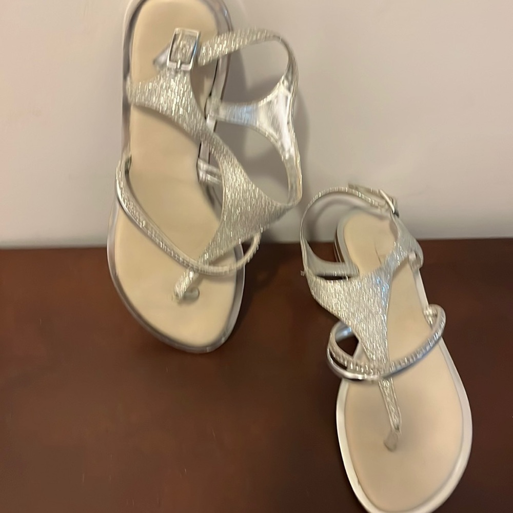 Silver rhinestones and glitter sandals